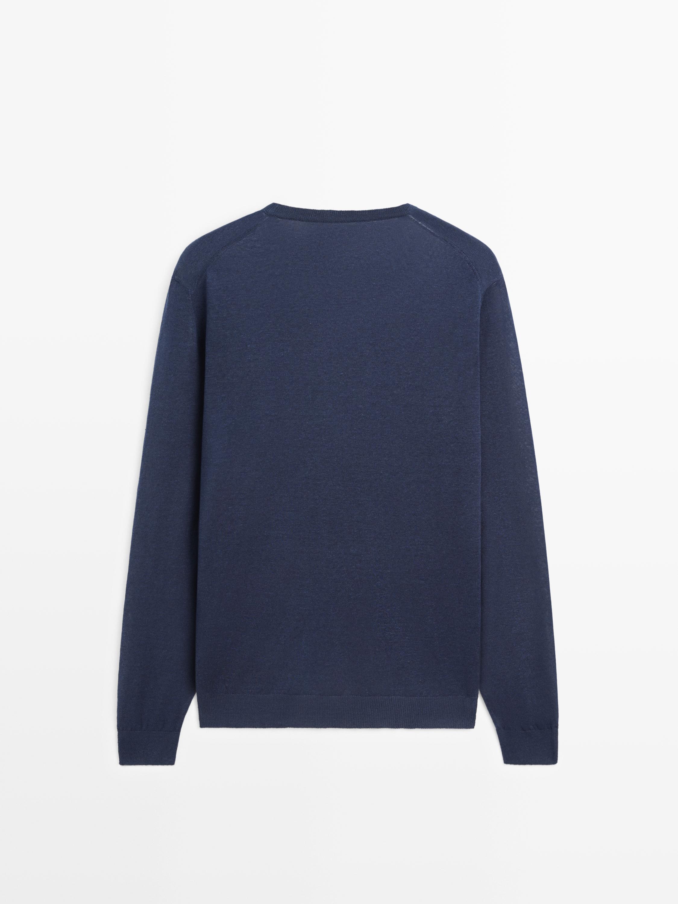 Linen and cashmere knit crew neck sweater